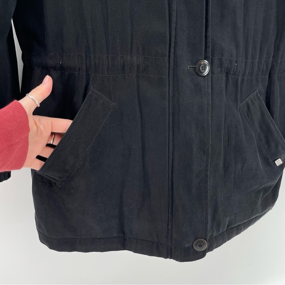 London Fog Women’s Coat Black Full Zip Fox Fur Trim Hood Petite M - Picture 2 of 9